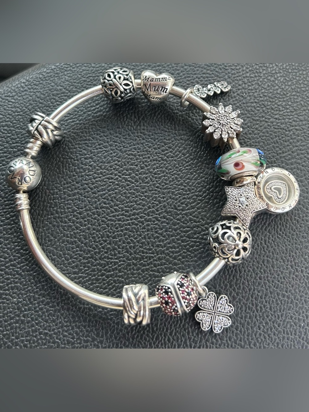 Pandora Silver Charm Bracelet with Multicolor Glass Center and Pink Accents - Picture 3 of 9